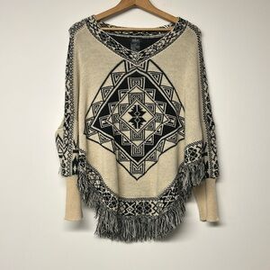 Guilty Black Tribal Cape Fringed Poncho